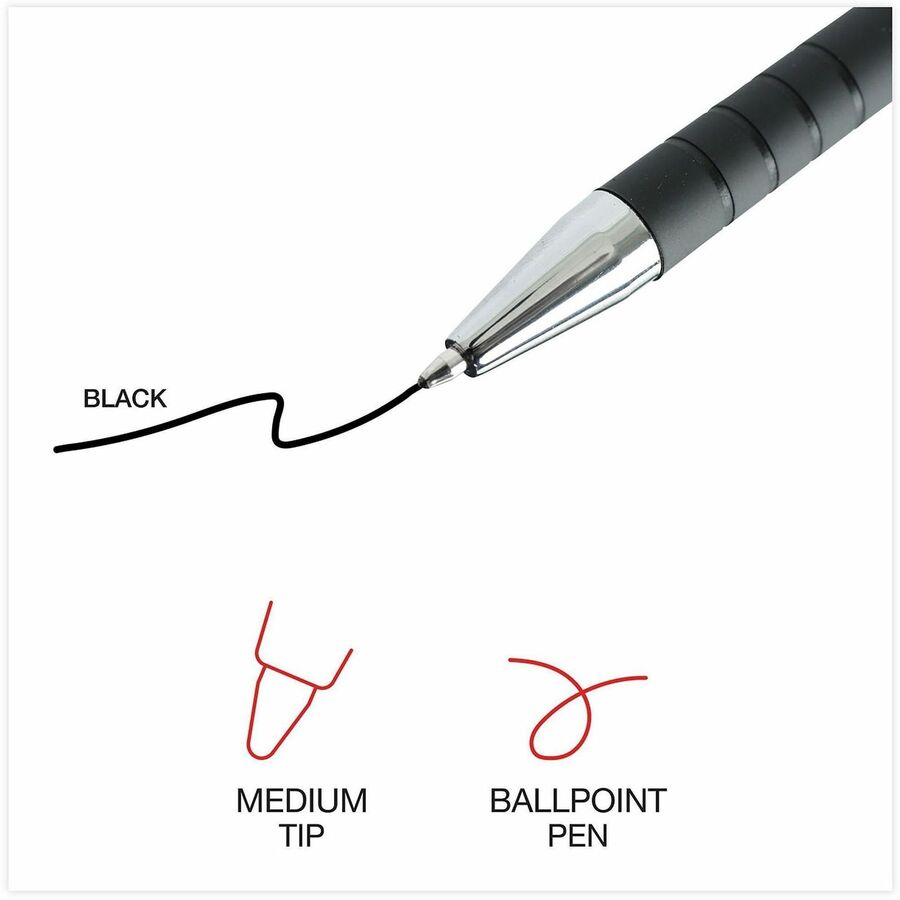Universal Ballpoint Pen - Pen Point Size: 1mm - Ink Color: Black - Barrel Color: Black - 12 / Dozen