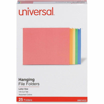 Universal 1/5 Tab Cut Letter Recycled Hanging Folder - 8 1/2" x 11" - Assorted Tab Position - 11 pt. - Stock - 25 / Box