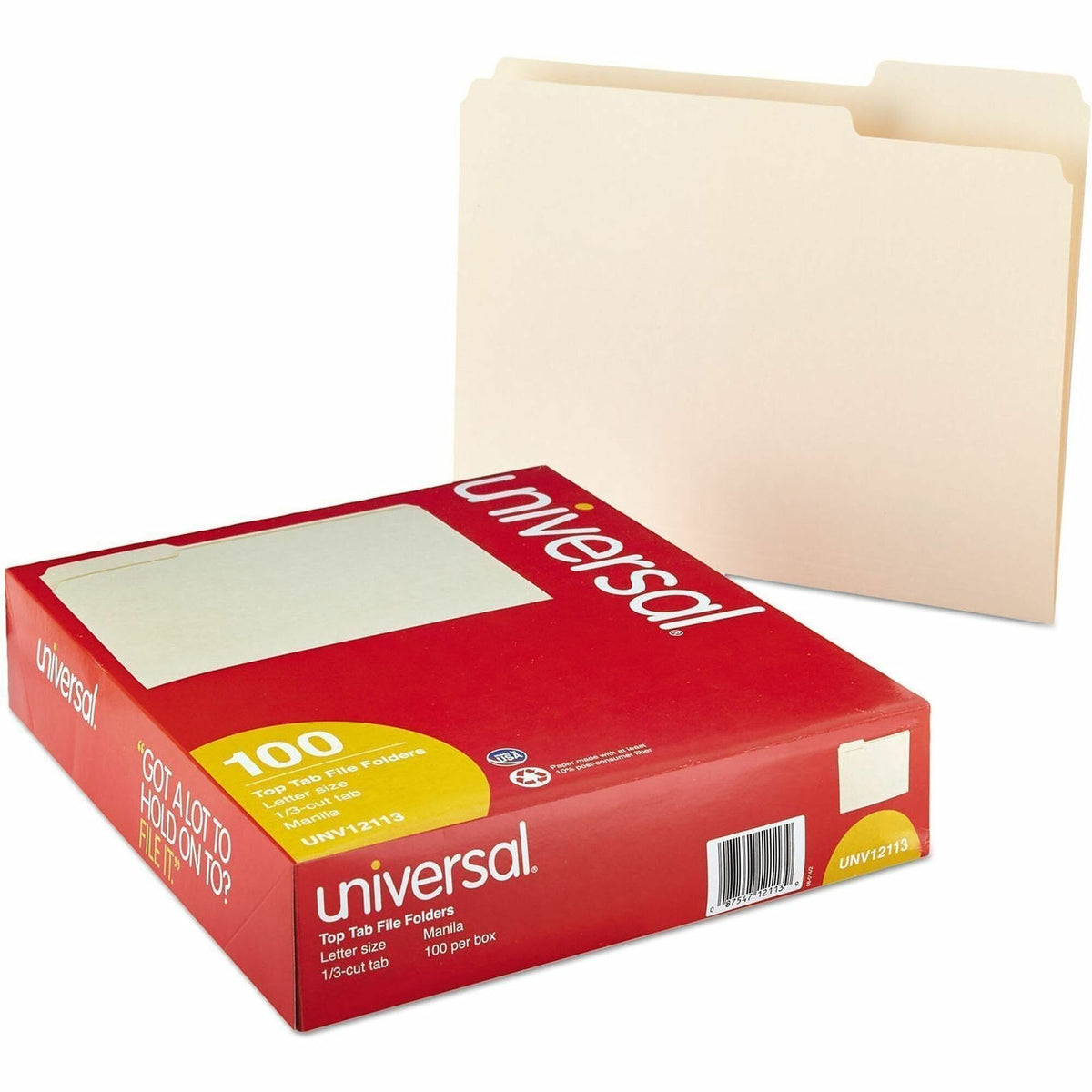 Universal 1/3 Tab Cut Letter Recycled Top Tab File Folder - 8 1/2" x 11" - 3/4" Expansion - Assorted Tab Position - 11 p