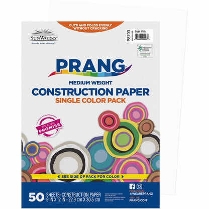 Prang Construction Paper - 12" Width x 9" Length - Bright White - 50 / Pack