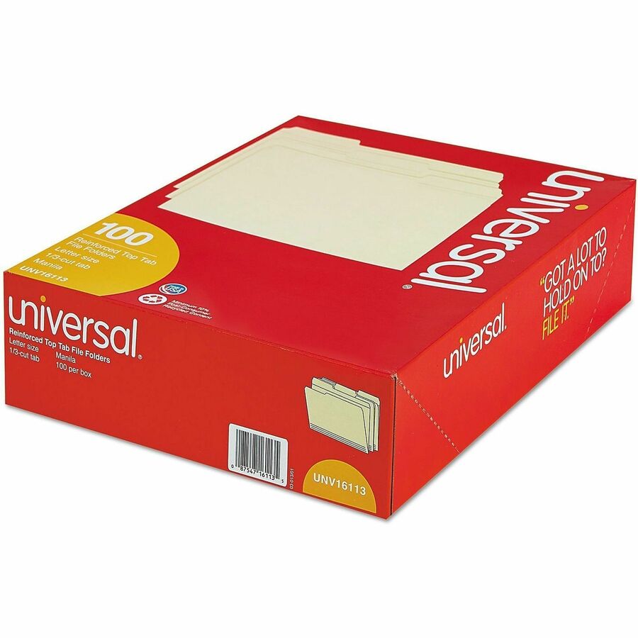 Universal 1/3 Tab Cut Letter Recycled Top Tab File Folder - 8 1/2" x 11" - 3/4" Expansion - Assorted Tab Position - 11 p