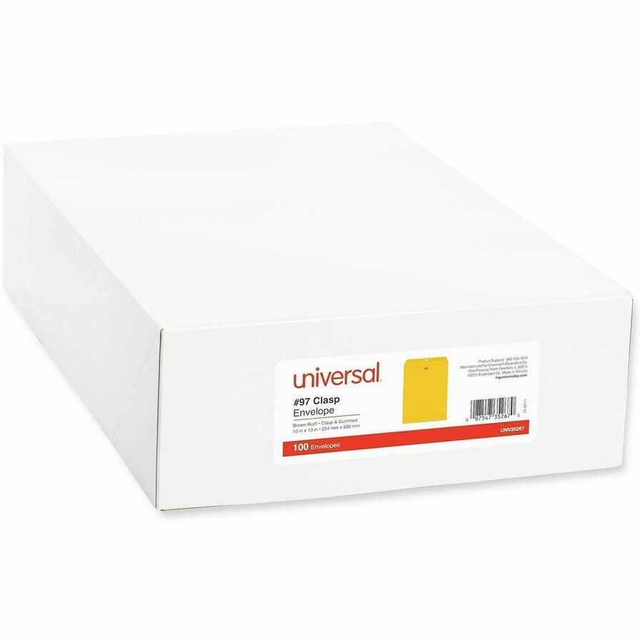 Universal Envelope - Clasp - #97 - 10" Width x 13" Length - 28 lb - Clasp/Gummed Flap - Brown Kraft - Kraft Paper - 100 