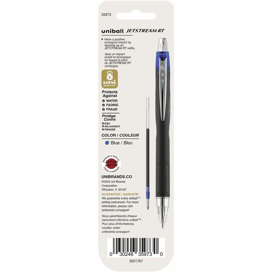 uniball™ Jetstream RT Ballpoint Pen Refills - 1 mm , Medium Point - Blue Ink - 2 / Pack