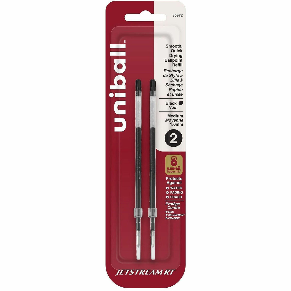 uniball™ Jetstream RT Ballpoint Pen Refills - 1 mm , Medium Point - Black Ink - 2 / Pack