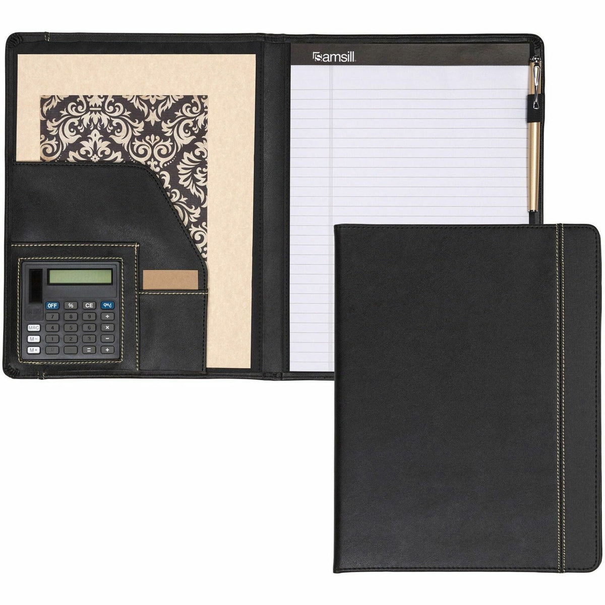 Samsill Professional Letter Pad Folio - 8 1/2" x 11" - 2 Internal Pocket - Vinyl, Polyvinyl Chloride (PVC) - Black - 1 E