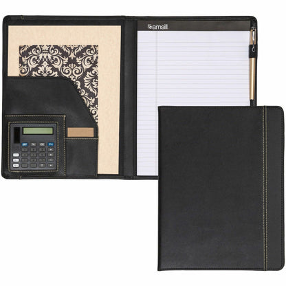 Samsill Professional Letter Pad Folio - 8 1/2" x 11" - 2 Internal Pocket - Vinyl, Polyvinyl Chloride (PVC) - Black - 1 E