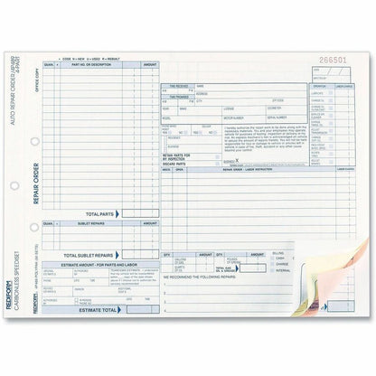 Rediform 4P489 Polypack Auto Repair Order Form - 4 Part - Carbonless Copy - 8.50" x 11" Form Size - White, Yellow, Pink 