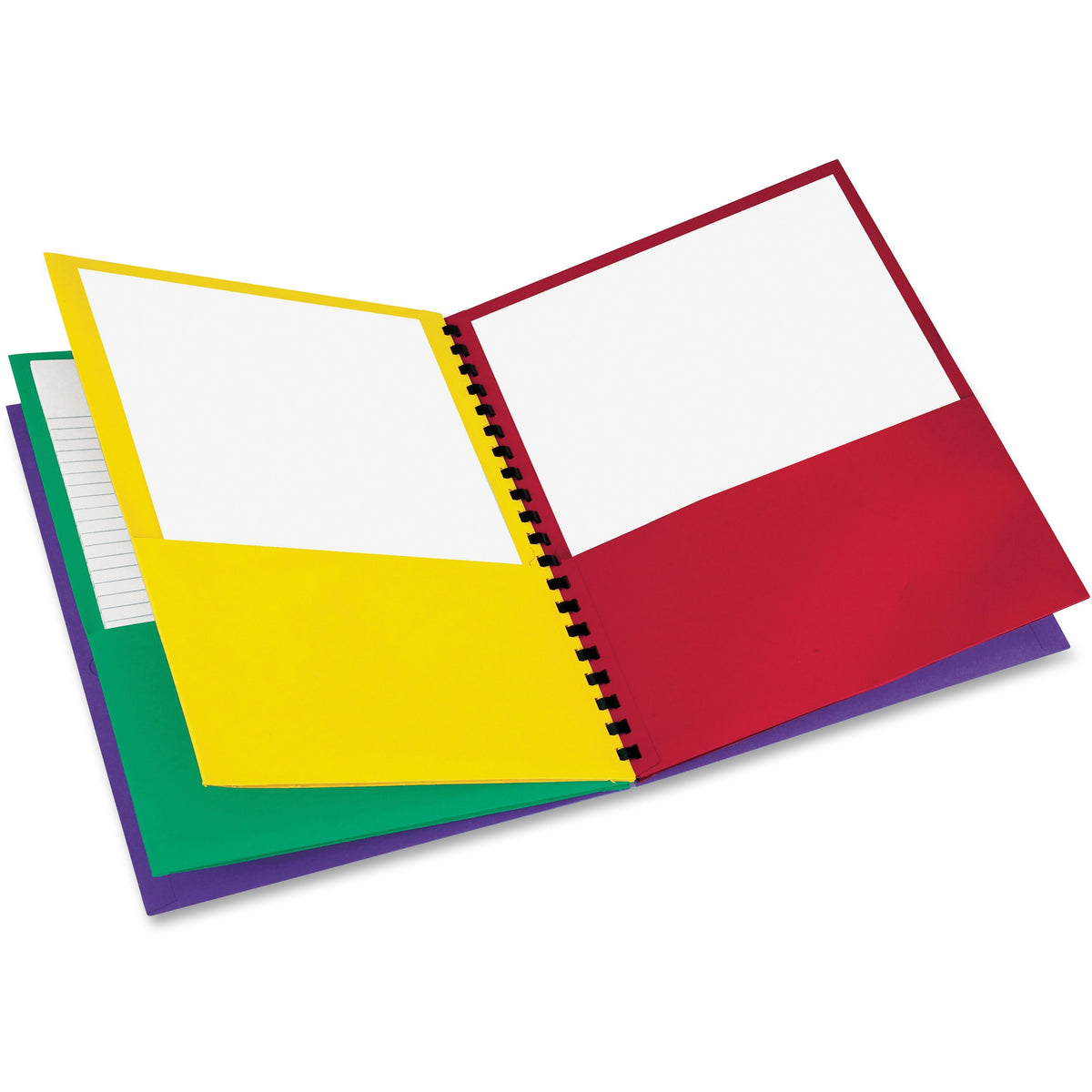 Oxford 99656 Letter Pocket Folder - 8 1/2" x 11" - 200 Sheets Capacity - 8 Pocket - Fiber - Red, Green, Yellow, Purple -
