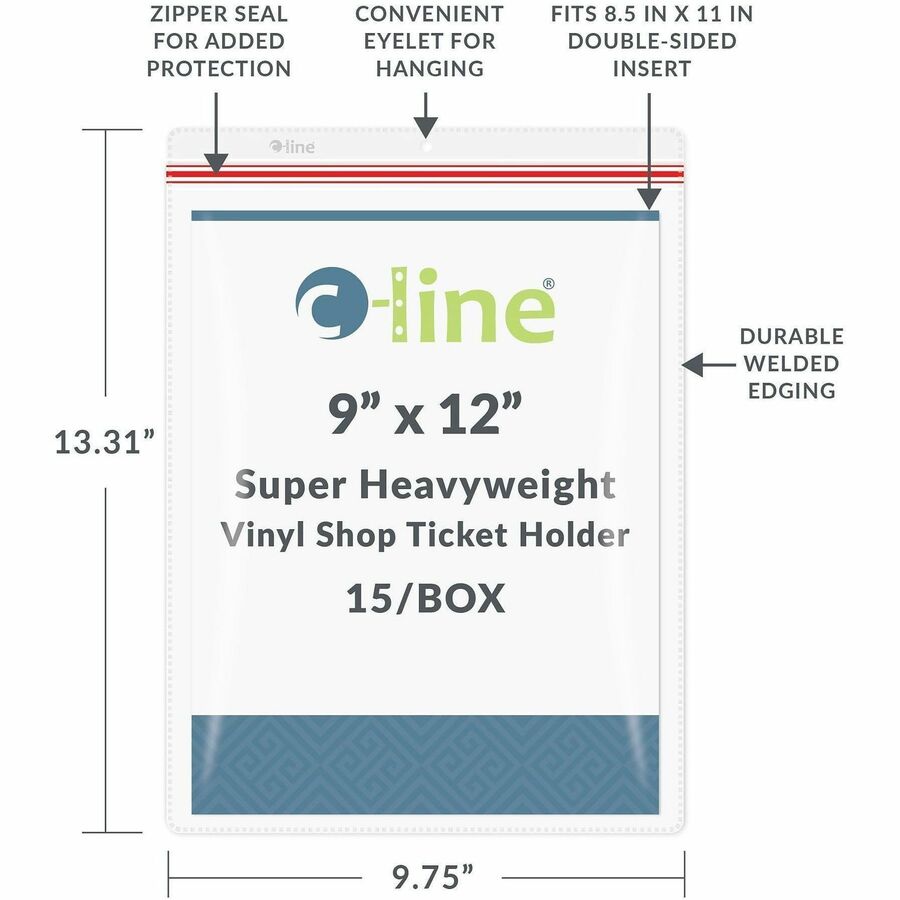 C-Line 82912 Vinyl File Pocket - 9" x 12" - Vinyl - Clear - Ticket Holder, Moisture Resistant, Dirt Resistant, Zipper Cl