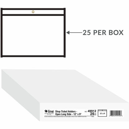 C-Line Side Load Stitched Shop Ticket Holders - Support 9" x 12" Media - Vinyl - Black, Clear - Sturdy, Reinforced, Heav