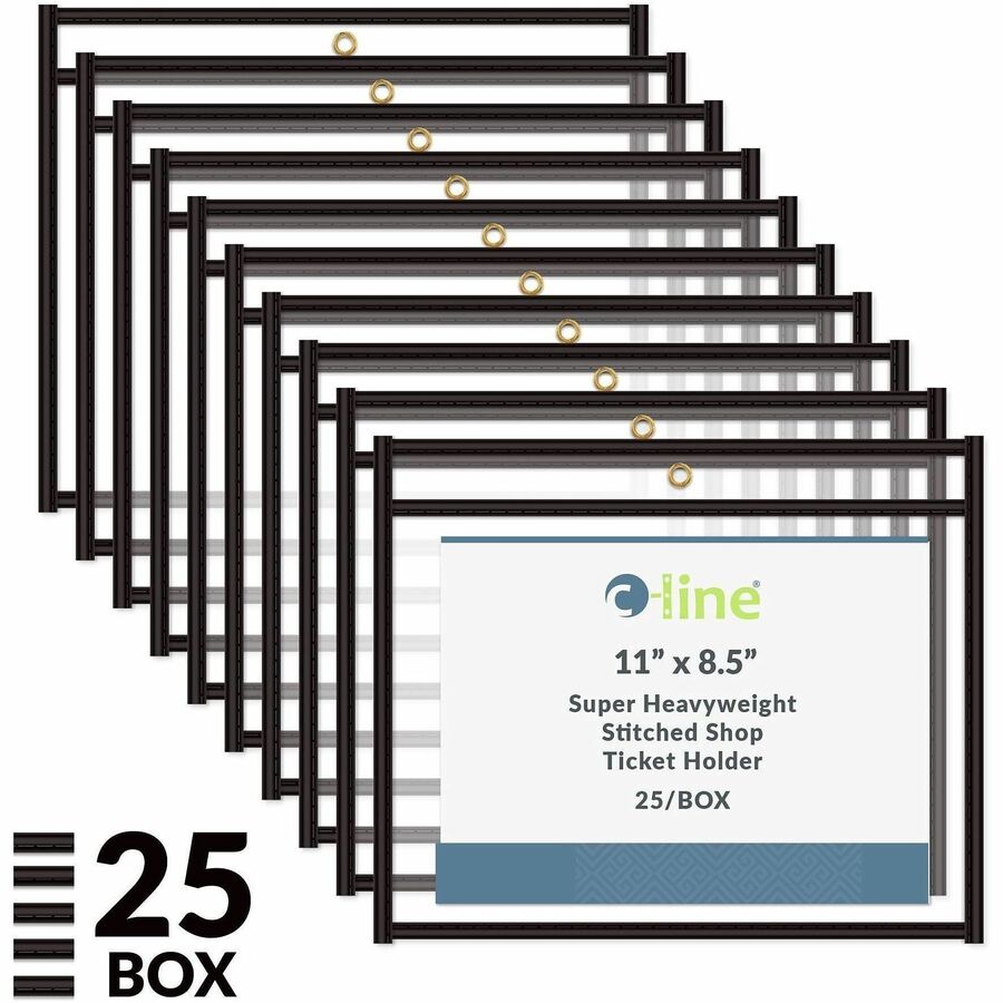 C-Line Side Load Stitched Shop Ticket Holders - Support 8.50" x 11" Media - Vinyl - Black, Clear - Sturdy - 1 Box
