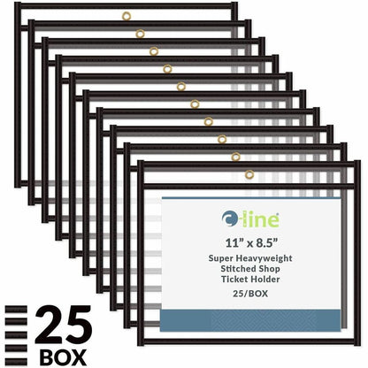C-Line Side Load Stitched Shop Ticket Holders - Support 8.50" x 11" Media - Vinyl - Black, Clear - Sturdy - 1 Box