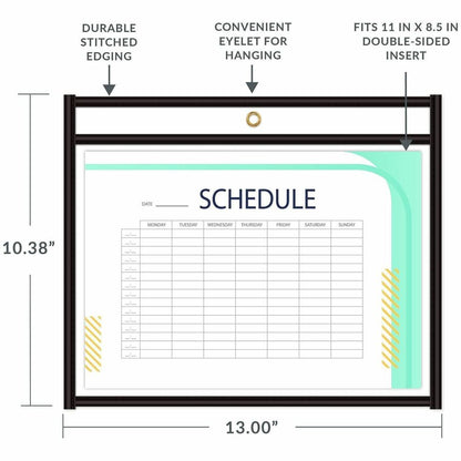 C-Line Side Load Stitched Shop Ticket Holders - Support 8.50" x 11" Media - Vinyl - Black, Clear - Sturdy - 1 Box