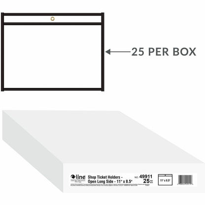 C-Line Side Load Stitched Shop Ticket Holders - Support 8.50" x 11" Media - Vinyl - Black, Clear - Sturdy - 1 Box