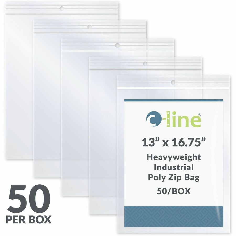 C-Line Oversized Heavyweight Poly Zip Bags - 16.75" Length x 13" Width - Clear - Poly - Industry, File, Paper Sheet - 1 