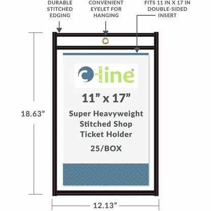 C-Line Stitched Vinyl Shop Ticket Holders - Support 11" x 17" Media - Vinyl - Black, Clear - Sturdy, Heavyweight - 25 / 