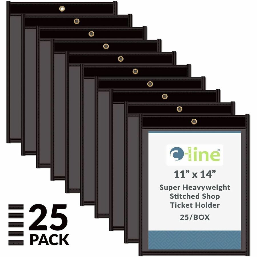 C-Line Shop Ticket Holders - Stitched - One Side Clear - 11" x 14" - Support 11" x 14" Media - Vinyl - Clear, Black - 1 