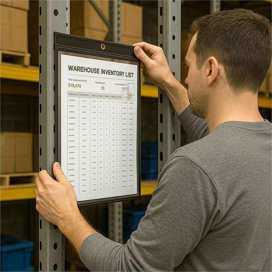 C-Line Shop Ticket Holders - Stitched - One Side Clear - 11" x 14" - Support 11" x 14" Media - Vinyl - Clear, Black - 1 