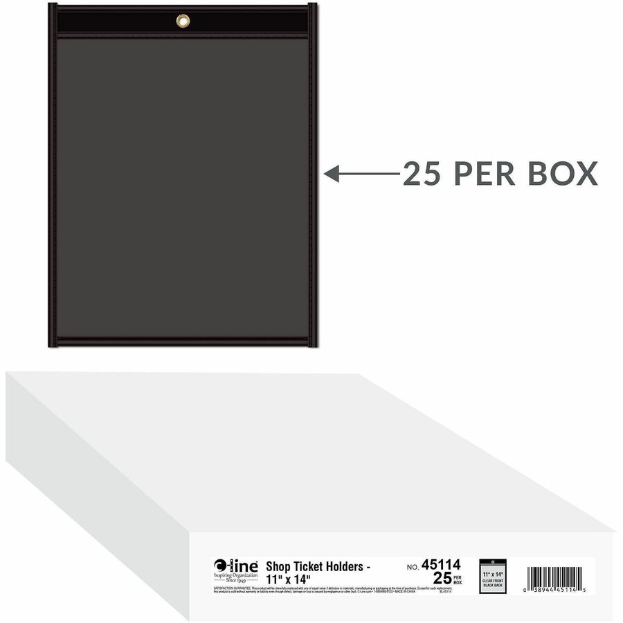 C-Line Shop Ticket Holders - Stitched - One Side Clear - 11" x 14" - Support 11" x 14" Media - Vinyl - Clear, Black - 1 