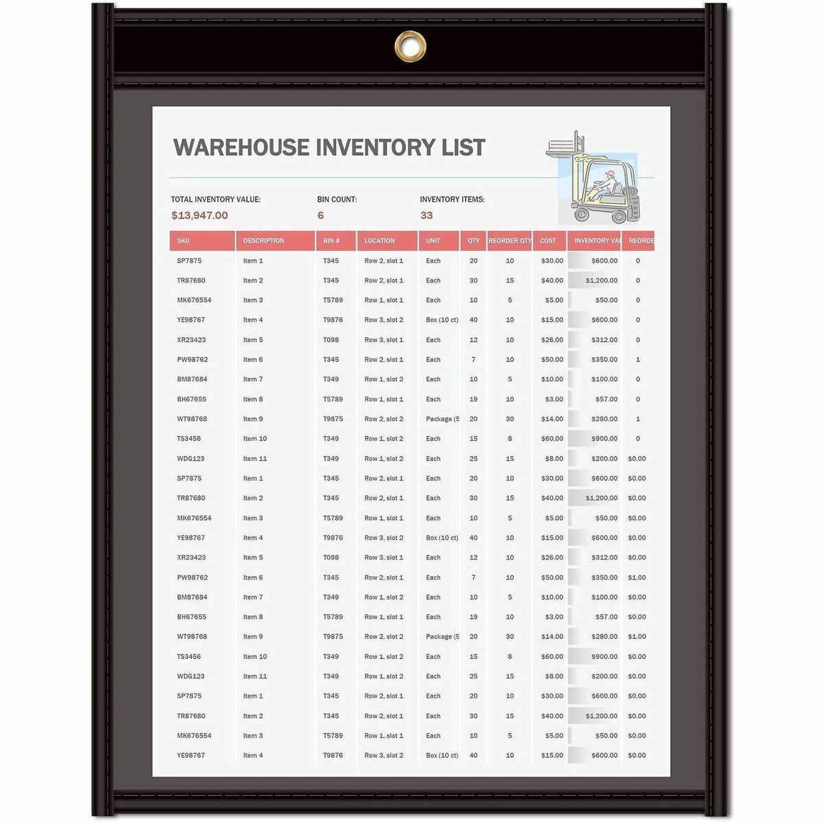 C-Line Shop Ticket Holders - Stitched - One Side Clear - 11" x 14" - Support 11" x 14" Media - Vinyl - Clear, Black - 1 