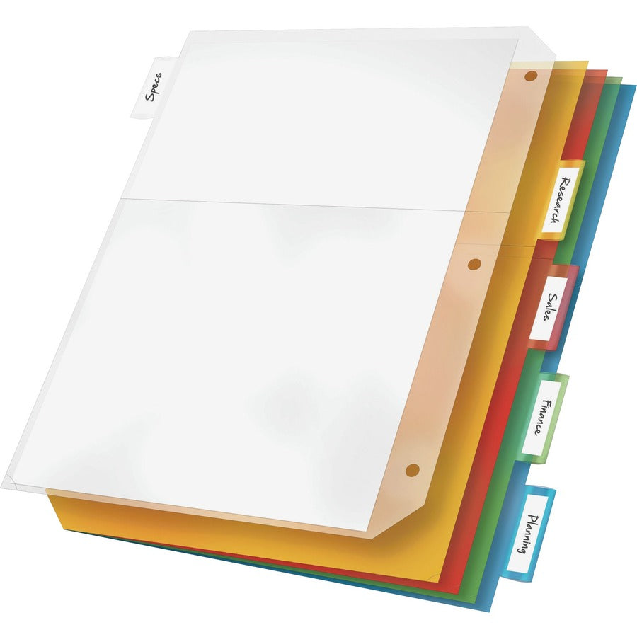 Cardinal® Ring Binder Poly Pockets - 20 x Sheet Capacity - For Letter 8 1/2" x 11" Sheet - 3 x Holes - Assorted - Poly -