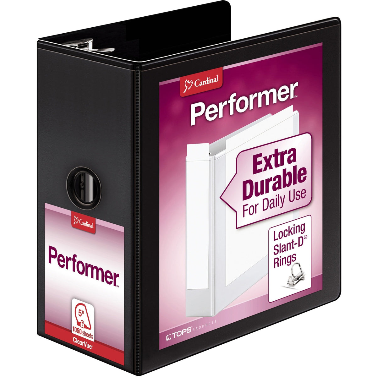 Cardinal® Performer ClearVue 5" Slant-D Binder - 5" Binder Capacity - Letter - 8 1/2" x 11" Sheet Size - 1050 Sheet Capa