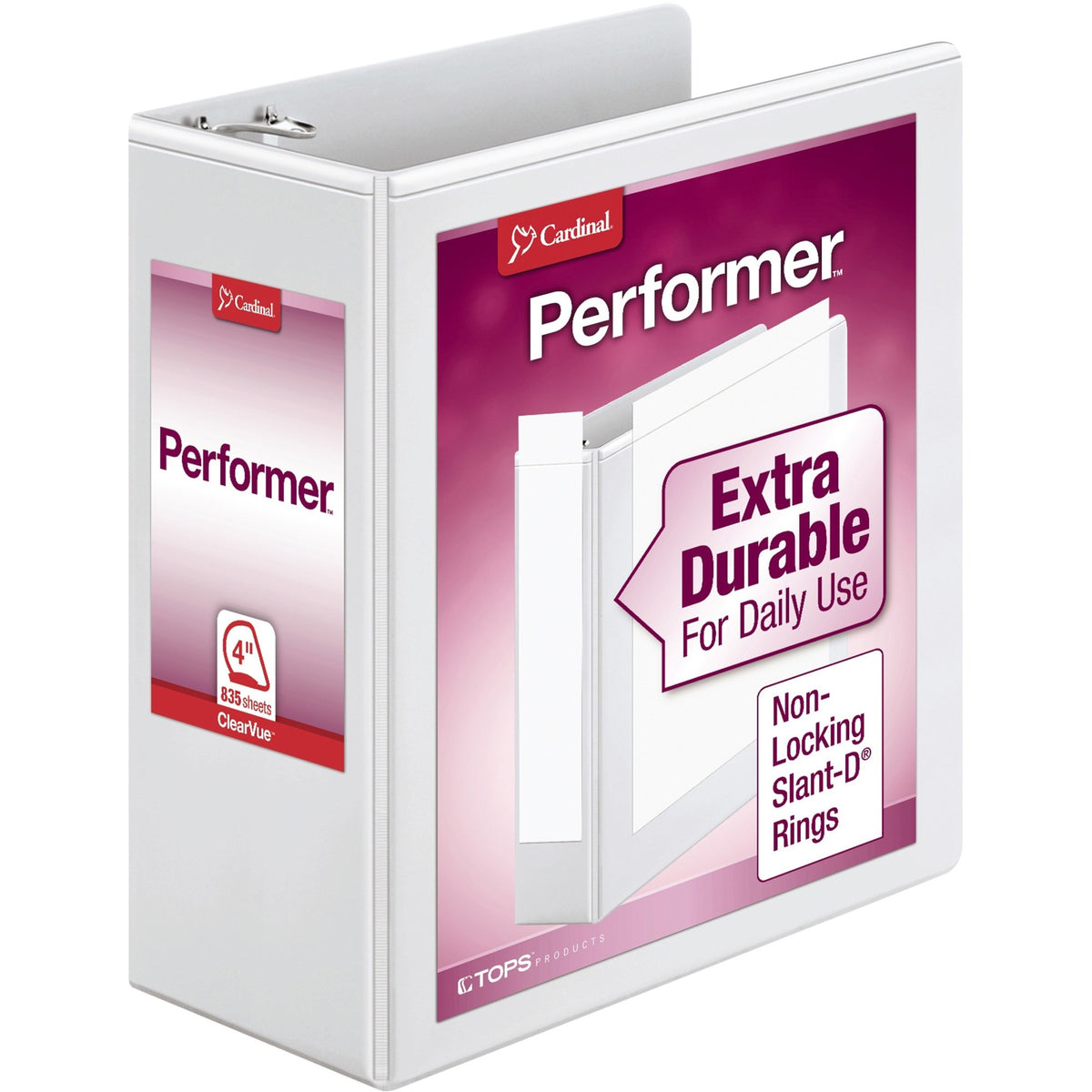 Cardinal® Performer ClearVue Slant-D Ring Binder - 4" Binder Capacity - Letter - 8 1/2" x 11" Sheet Size - 835 Sheet Cap