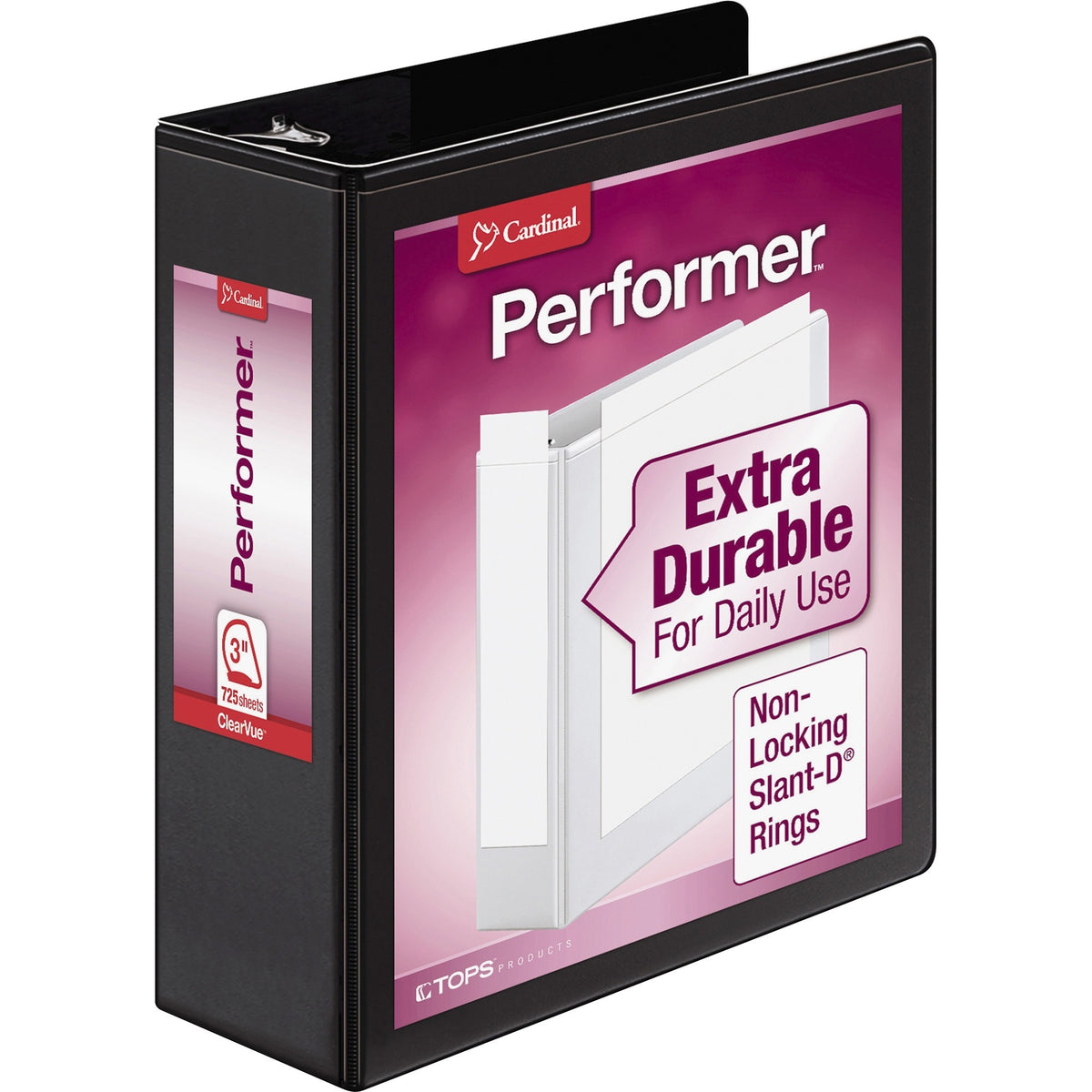 Cardinal® Performer ClearVue Slant-D Ring Binder - 3" Binder Capacity - Letter - 8 1/2" x 11" Sheet Size - 725 Sheet Cap
