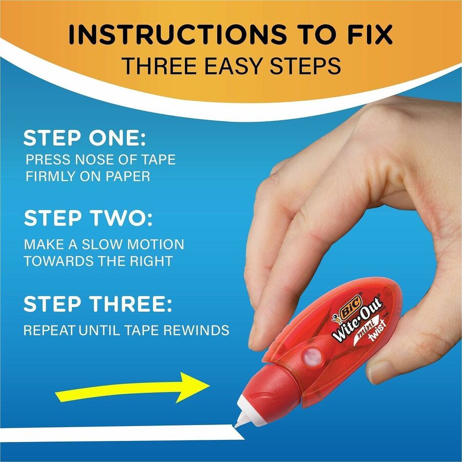 BIC Wite-Out Mini Correction Tape - 0.20" Tape Width x 19.67 ft Tape Length - 1 Line(s) - White Tape - Micro White Dispe