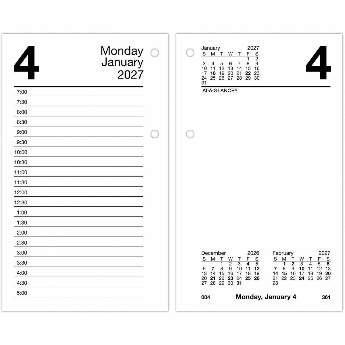 At-A-Glance Loose-Leaf Desk Calendar Refill - Standard - Julian Dates - Daily - 12 Month - January 2027 to December 2027