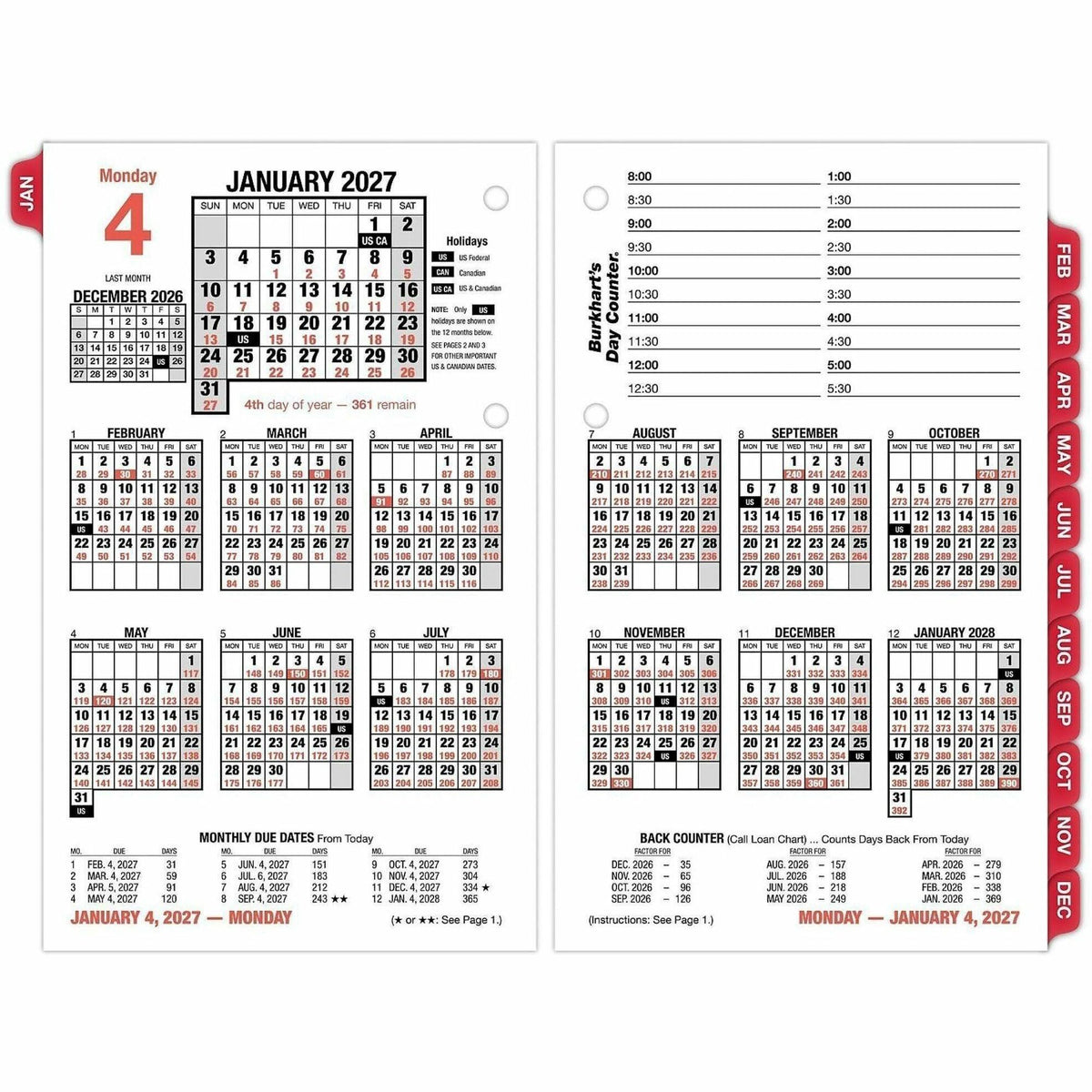 At-A-Glance Burkhart's Day Counter Loose-Leaf Desk Calendar Refill - Large - Julian Dates - Daily - 12 Month - January 2