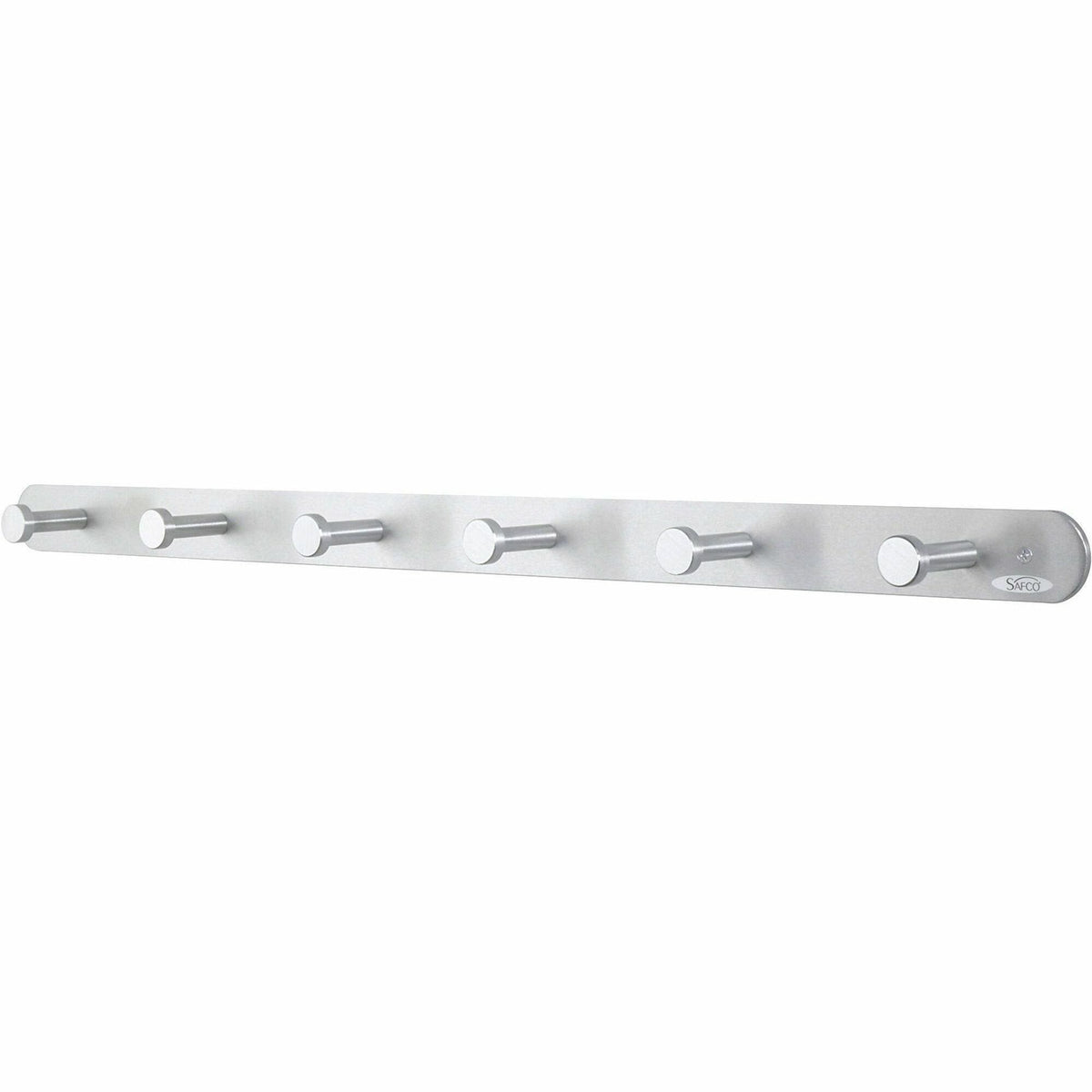 Safco Nail Head Coat Hook - 6 Hooks - 60 lb (27.22 kg) Capacity - 2" Height x 36" Width - 1" Size - for Garment - Alumin