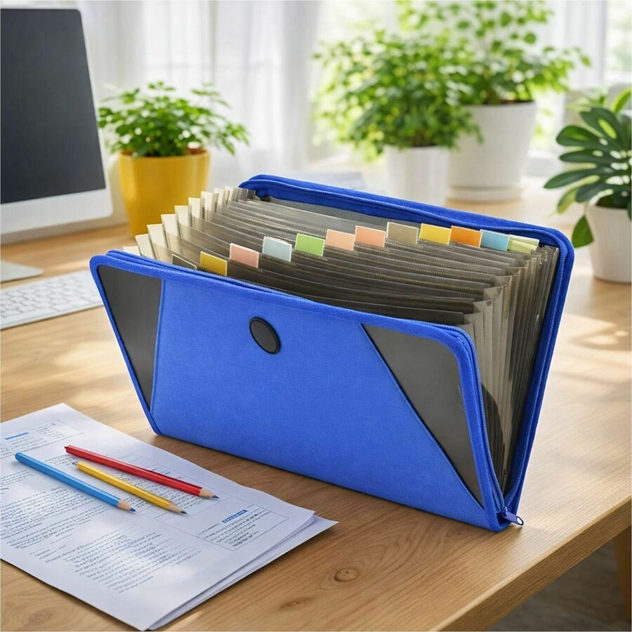 C-Line Letter Expanding File - 8 1/2" x 11" - 300 Sheets Capacity - 13 Pocket - Blue - Zipper Closure - 1 Each