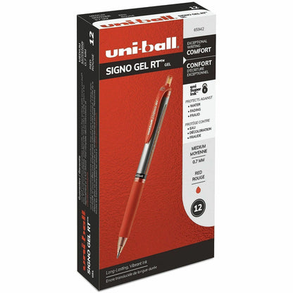 uniball™ SigNo RT Gel Ink Pens - 0.7 mm Pen Point - Refillable - Retractable - Red Ink - Gel-based - Red Metal Barrel - 