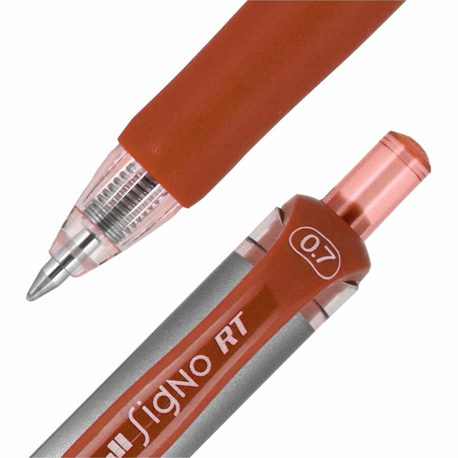 uniball™ SigNo RT Gel Ink Pens - 0.7 mm Pen Point - Refillable - Retractable - Red Ink - Gel-based - Red Metal Barrel - 