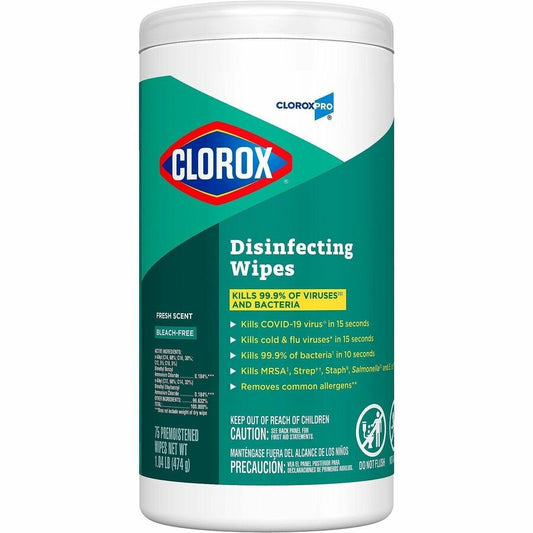 CloroxPro™ Disinfecting Wipes - Fresh Scent - Soft Cloth - 75/Tub - 1 Each
