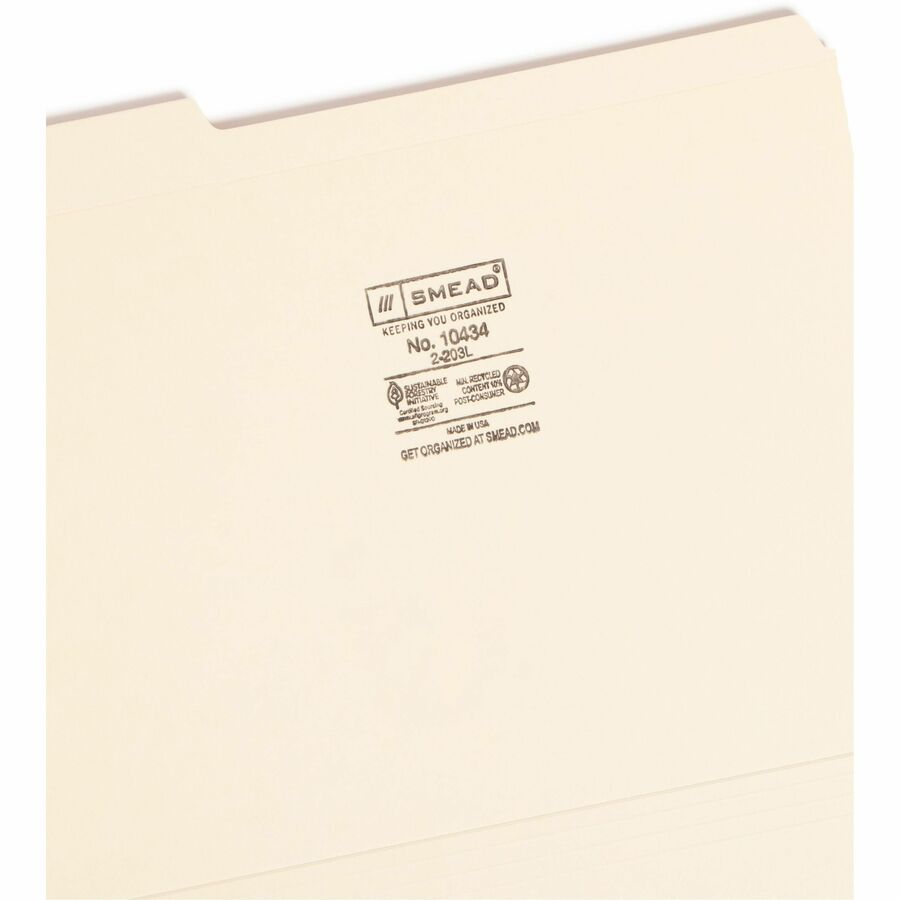Smead 1/3 Tab Cut Letter Recycled Top Tab File Folder - 8 1/2" x 11" - Top Tab Location - Assorted Tab Position - 14 pt.