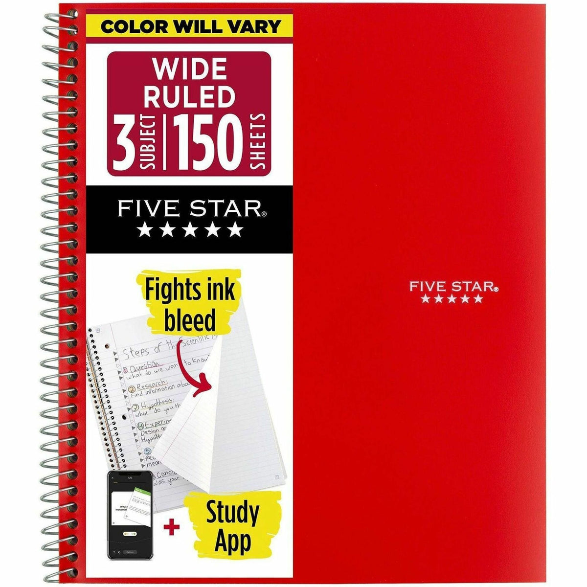 Five Star Three-subject Notebook - 150 Sheets - Wire Bound - 8" x 10 1/2" Sheet Size - Assorted Plastic Cover - 1 Each