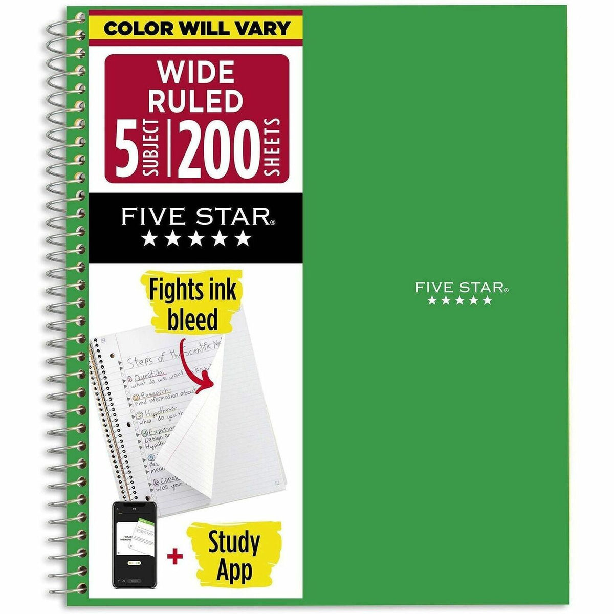 Five Star Five-subject Notebook - 200 Sheets - Wire Bound - 8" x 10 1/2" Sheet Size - Assorted Plastic Cover - 1 Each