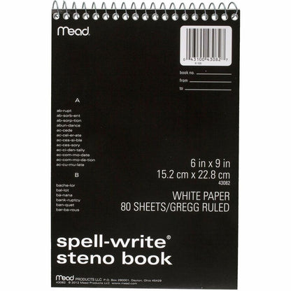 Mead Spell-Write Steno Book - 80 Sheets - 6" x 9" Sheet Size - White Paper - 1 Each