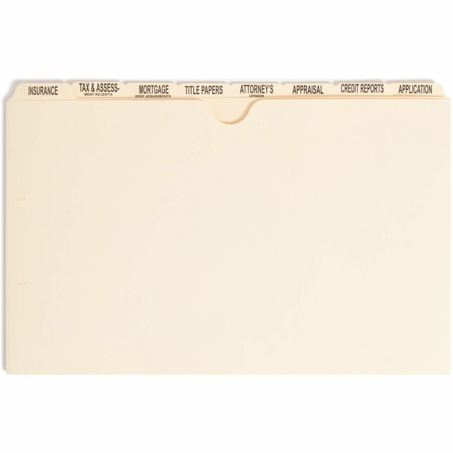 Smead Recycled File Jacket - 14 3/8" x 9" - 11 pt. - Manila - Tab Divider, Divider, Punched, Preprinted - 10% Recycled -