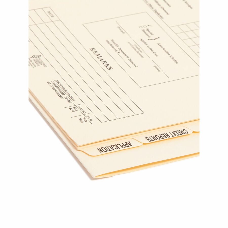 Smead Recycled File Jacket - 14 3/8" x 9" - 11 pt. - Manila - Tab Divider, Divider, Punched, Preprinted - 10% Recycled -