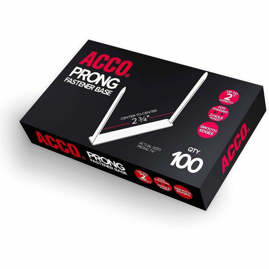 ACCO Economy Prong Fasteners - Base Only - 2.8" Length - 2" Size Capacity - Coined Edge - Metal - 100 / Box