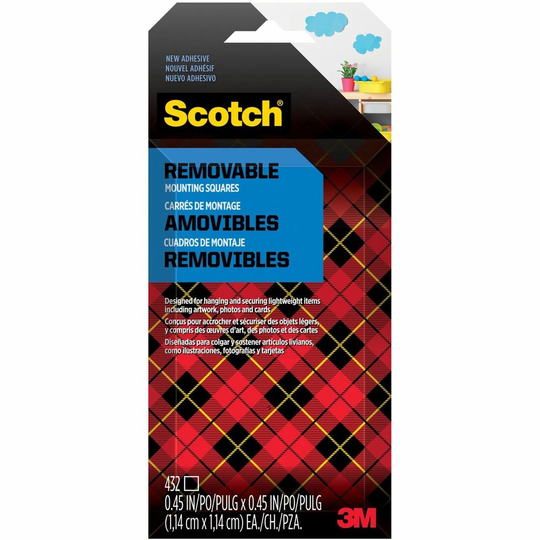 Scotch Removable Double-Sided Mounting Squares - 0.45" Length x 0.45" Width - Synthetic - 125 mil - Open-cell Foam Backi