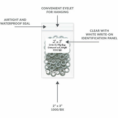 C-Line Write-On Reclosable Small Parts Bags - 3" Length x 2" Width - Clear - Poly - Multipurpose - 1000 / Carton
