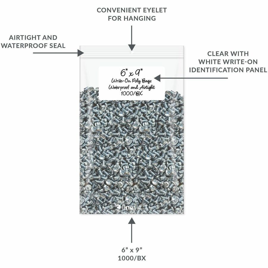 C-Line Write-On Reclosable Small Parts Bags - 9" Length x 6" Width - Clear - Poly - Multipurpose - 1000 / Carton