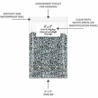 C-Line Write-On Reclosable Small Parts Bags - 9" Length x 6" Width - Clear - Poly - Multipurpose - 1000 / Carton