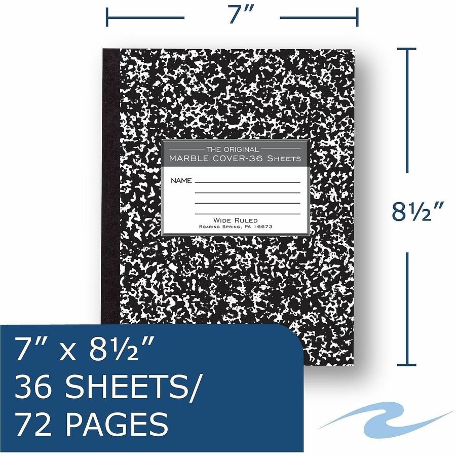 Roaring Spring Wide Ruled Flexible Cover Composition Book - 36 Sheets - 72 Pages - Printed - Sewn/Tapebound - Both Side 