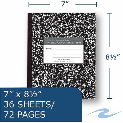 Roaring Spring Wide Ruled Flexible Cover Composition Book - 36 Sheets - 72 Pages - Printed - Sewn/Tapebound - Both Side 
