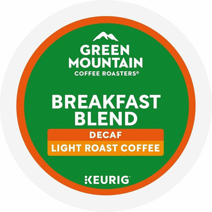 Green Mountain Coffee Roasters® K-Cup Breakfast Blend Decaf Coffee - Compatible with Keurig Brewer - Light/Mild - K-Cup 